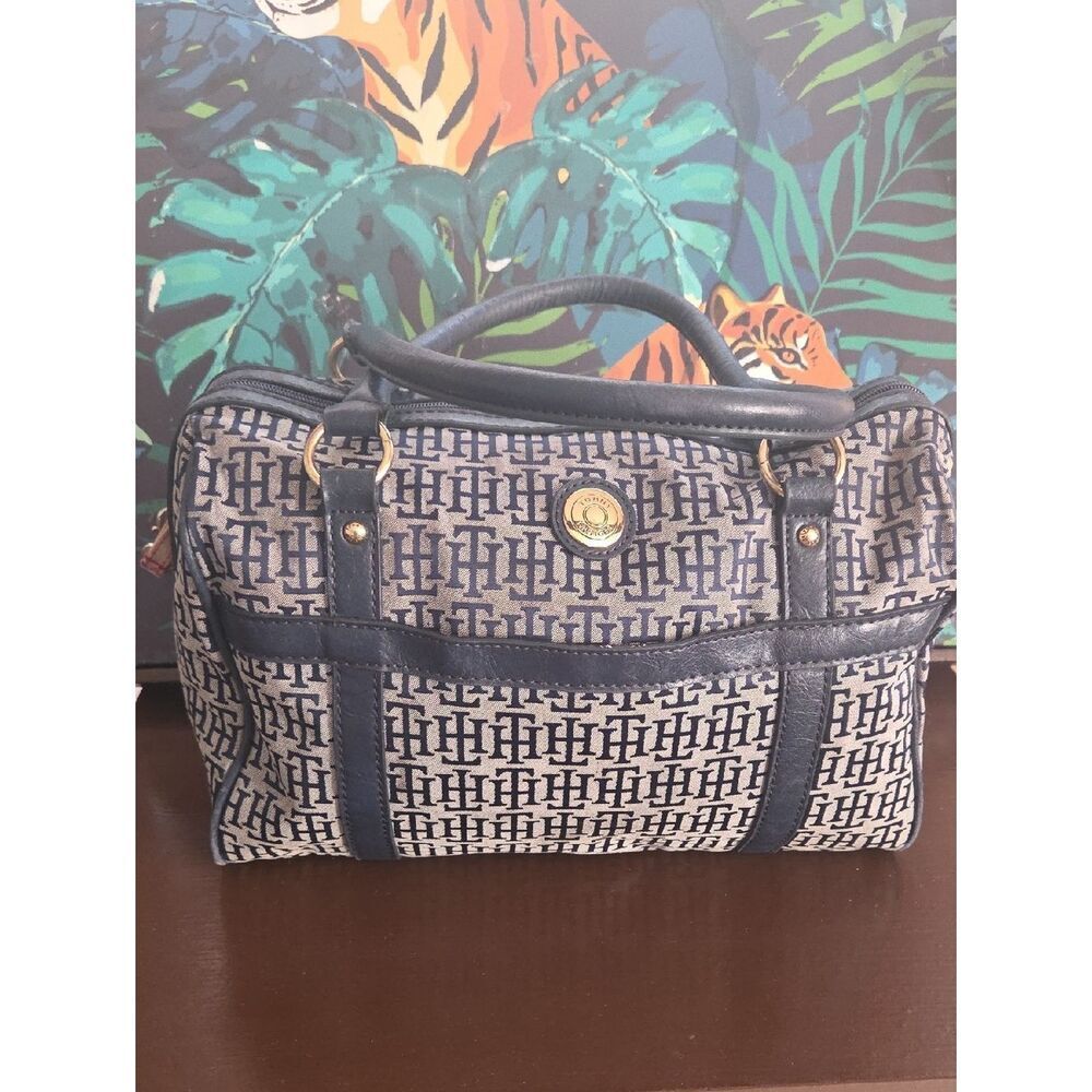Tommy Hilfiger Navy and Cream Monogram Satchel